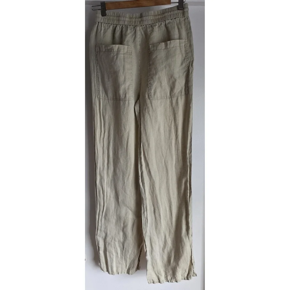 Zara Linen Pants Women S Beige Solid Casual Straight Trousers Minimalist